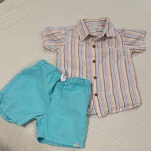 Seersucker Striped Shirt and Blue Shorts Set